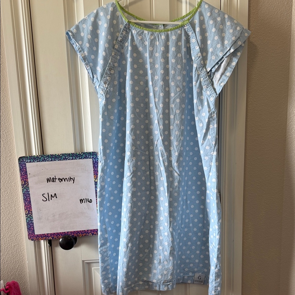 Maternity Light Blue Polka Dot Nightgown Robe